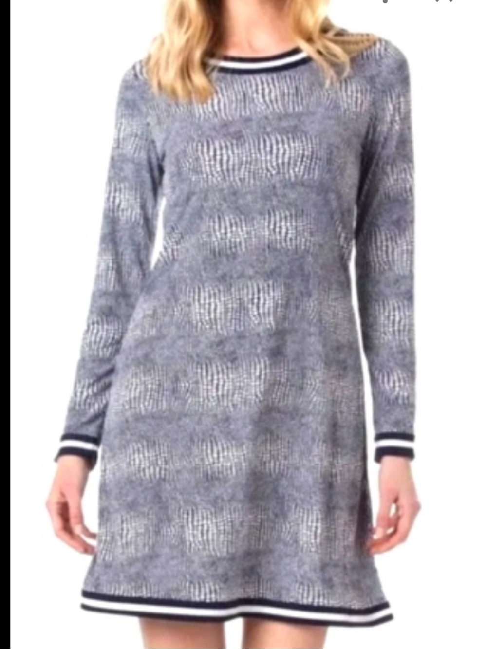 NWT Michael Kors Black & Off White Long-Sleeve A-Line Dress Striped Trim, Large